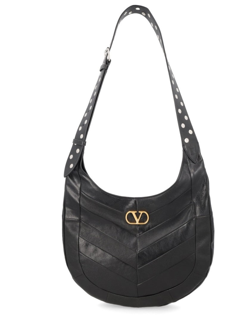 Valentino Garavani Crescent-Shaped Hobo Bag With Chevron Pattern And Metallic Accents
