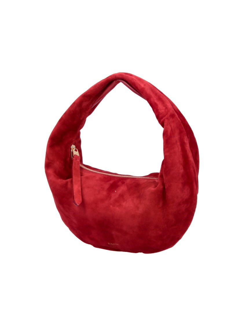 Khaite Red Calf Leather Mini Hobo Bag With Gold Logo Detail