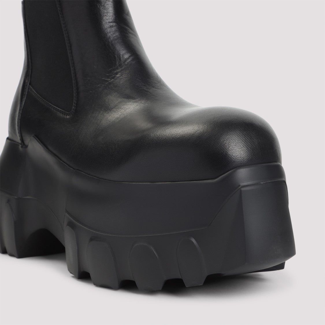 Rick Owens Beatle Mega Tractor Black Calf Leather Boots