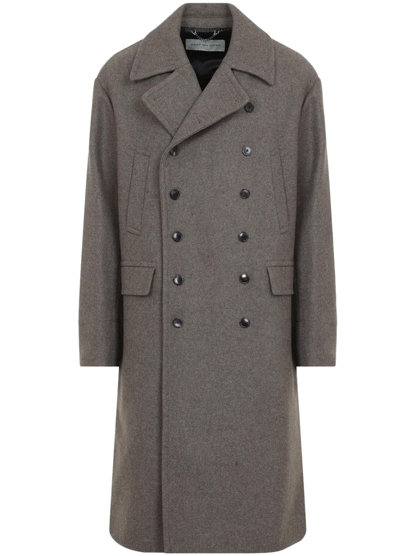 Dries Van Noten Rascott Bis Cropped Double-Breasted Grey Wool Coat