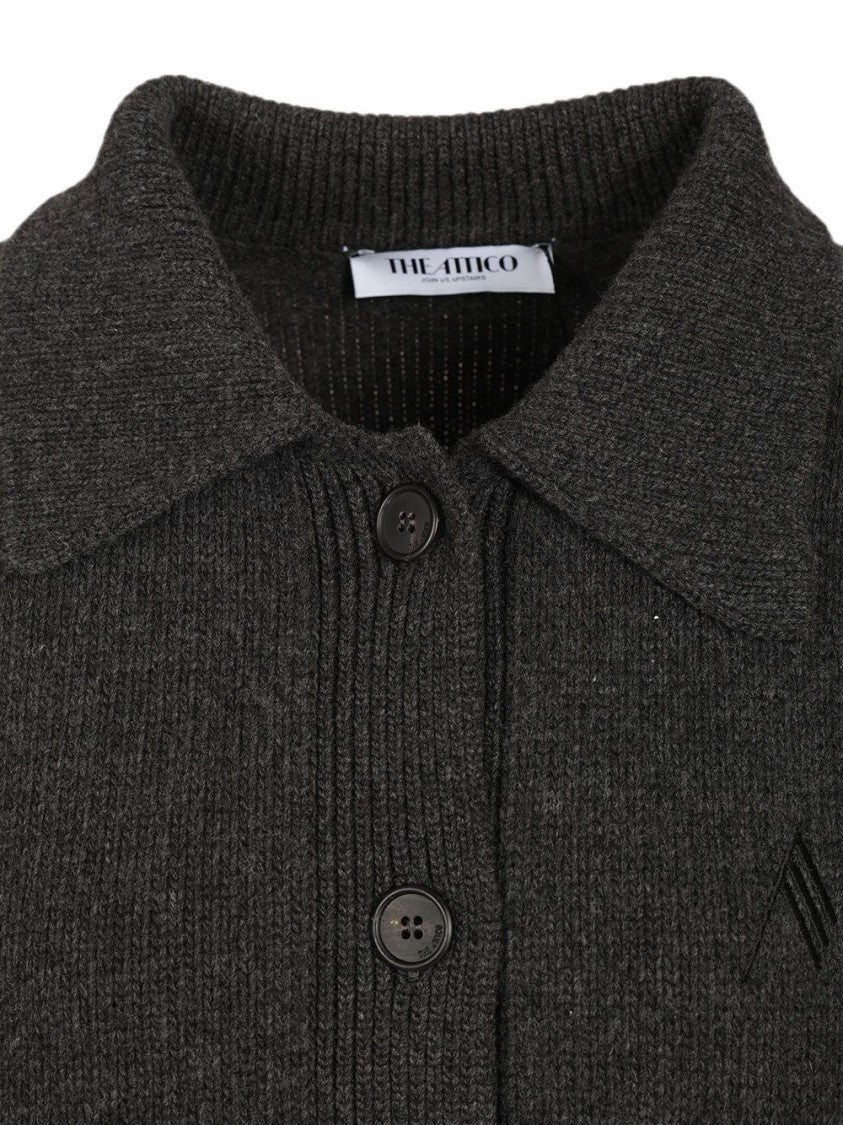 The Attico Charcoal Knit Button-Up Ribbed Sweater