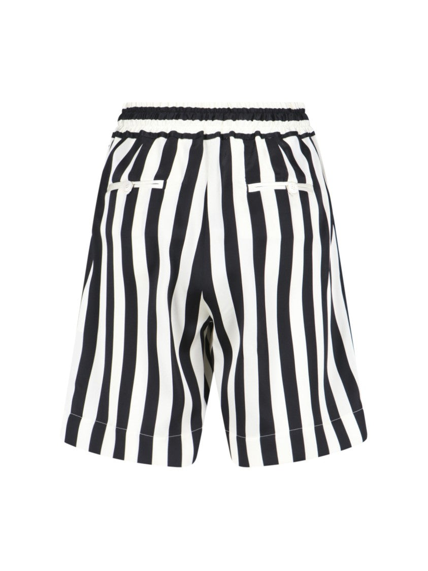 Kiton Silk Shorts Black And White Striped Pattern