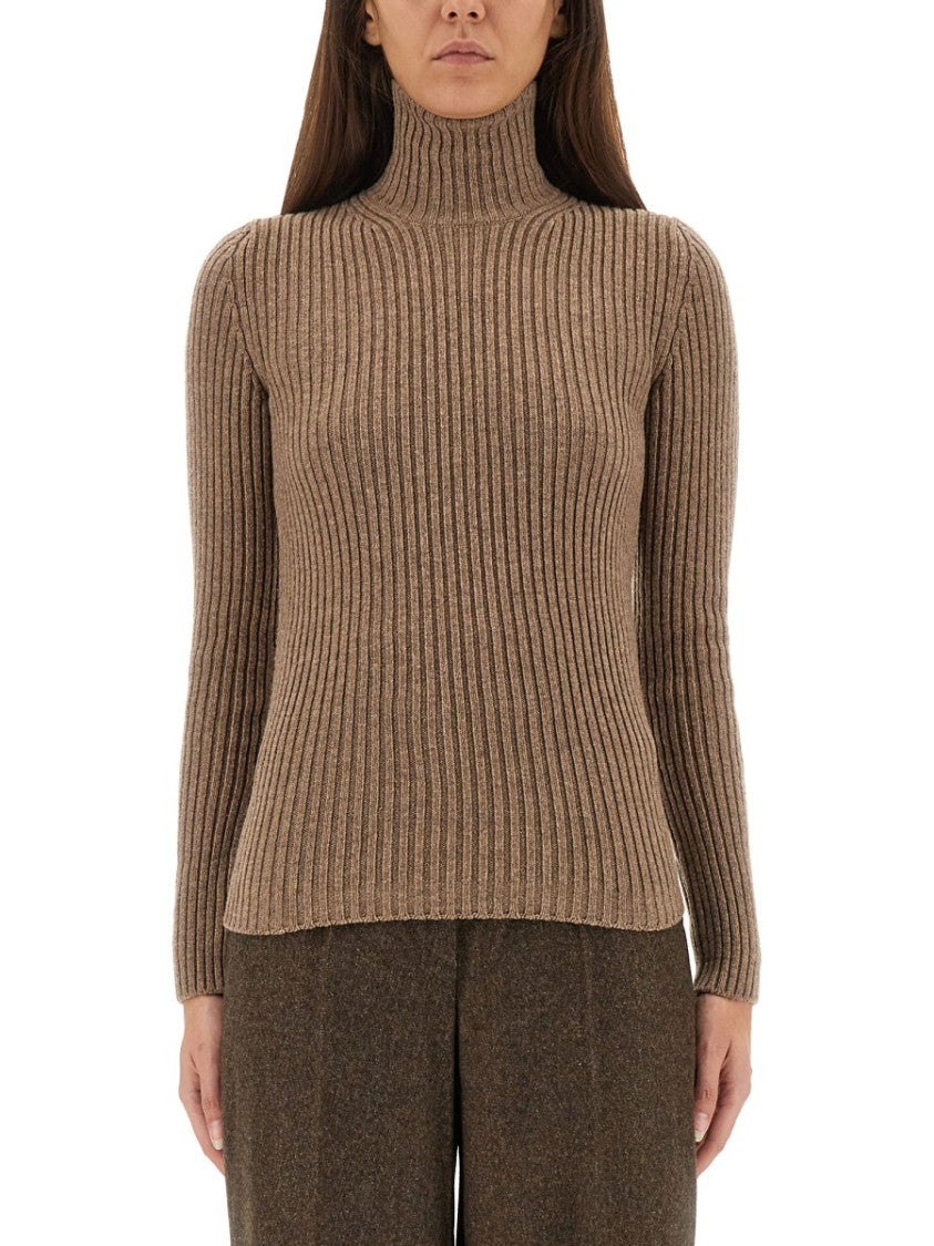 Max Mara Slim-Fit Ribbed Turtleneck Sweater With Flared Hem