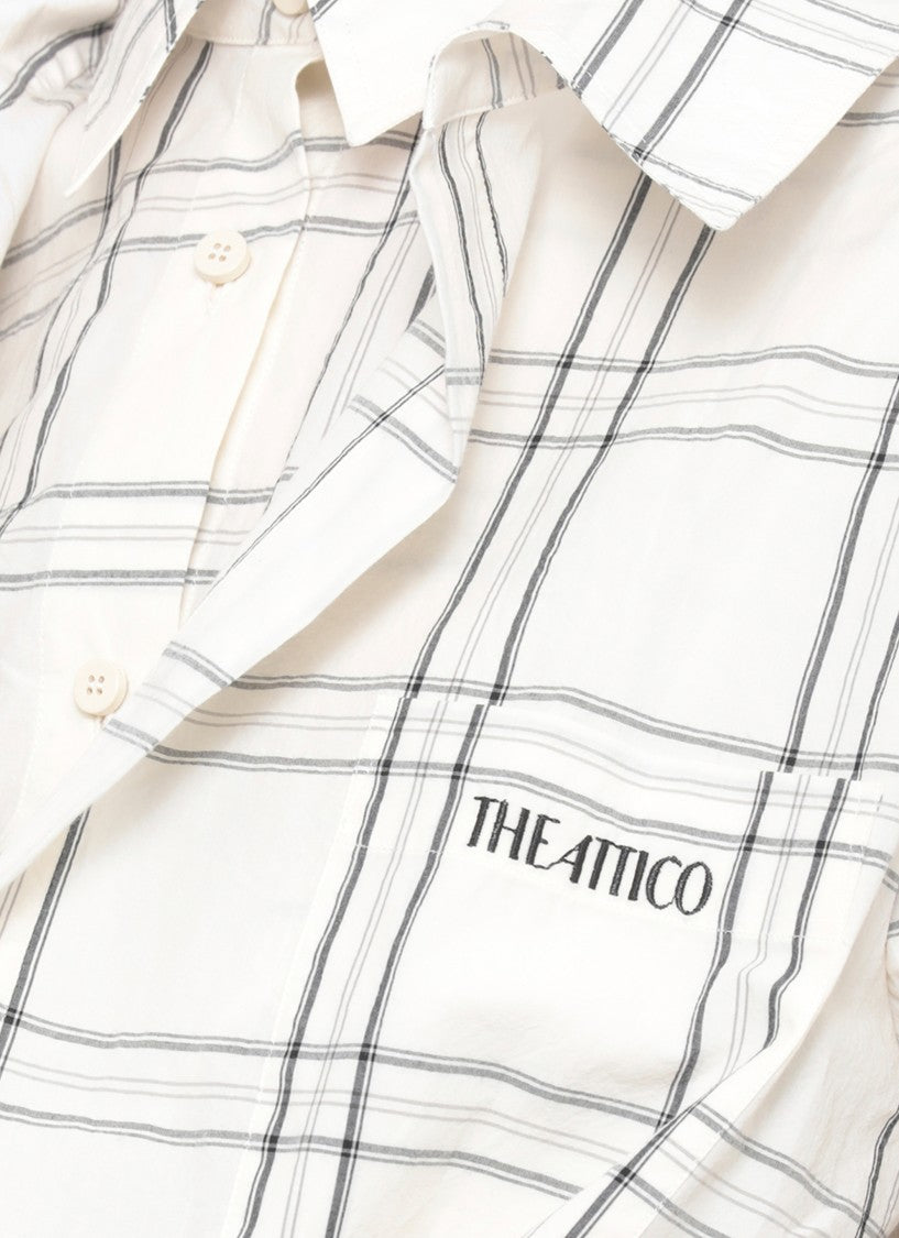 The Attico Ivory Cotton Check Chemisier Dress With Asymmetric Hem