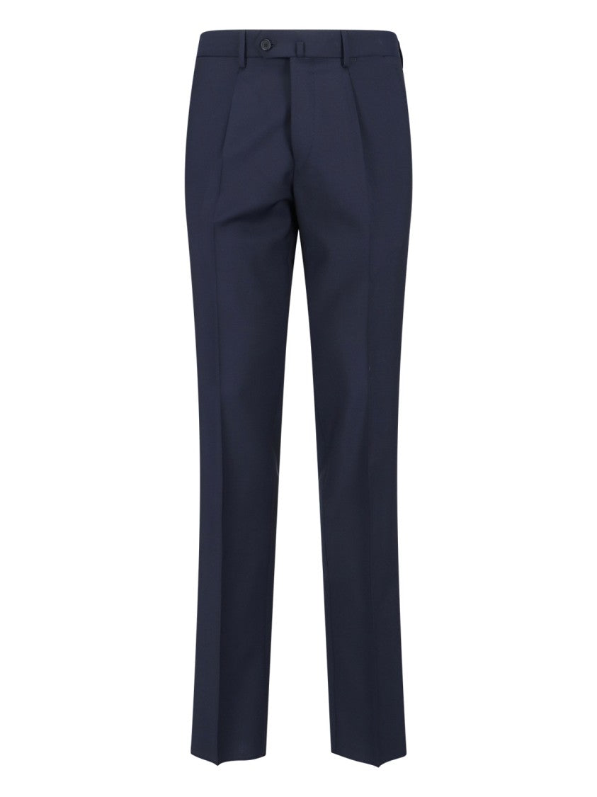Caruso Double-Breasted Suit In A Dark Blue Wool