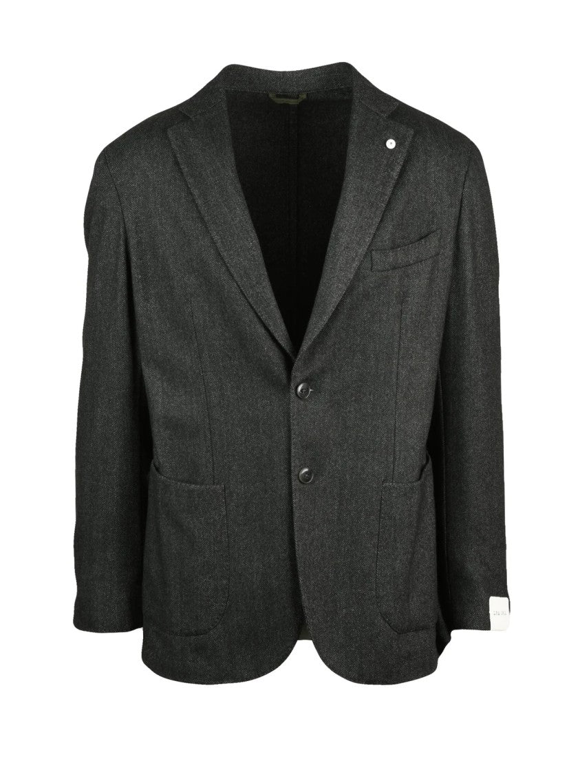 L.B.M. 1911 Tailored Herringbone Jacket With Classic Lapel And Buttoned Cuffs