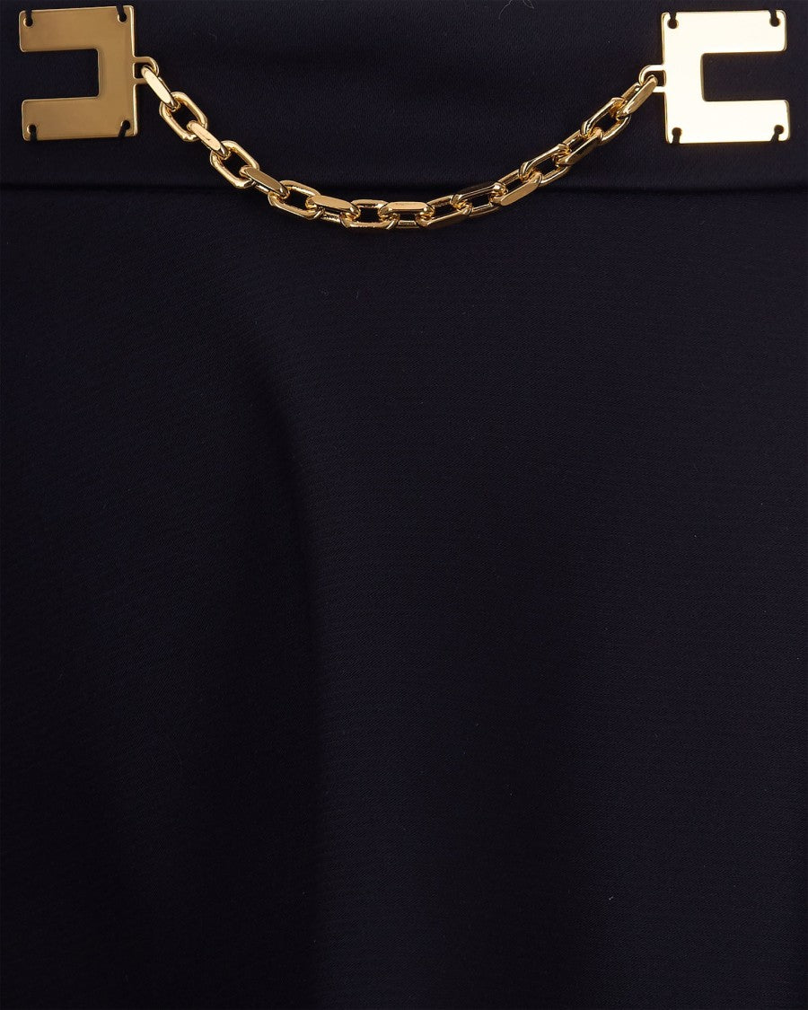 Elisabetta Franchi Flared Midi Skirt With Gold-Tone Logo Chain Detail