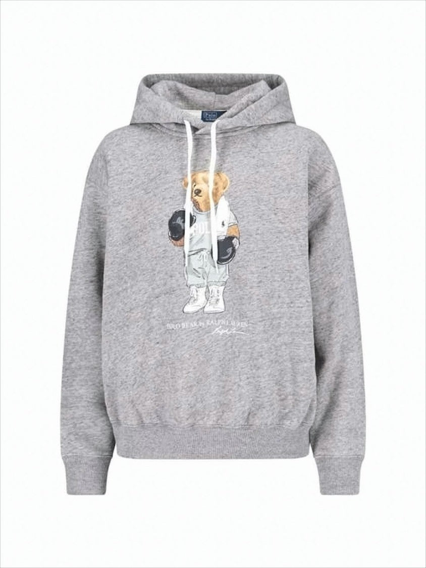 Polo Ralph Lauren Heather Grey Hoodie With Playful Bear Graphic