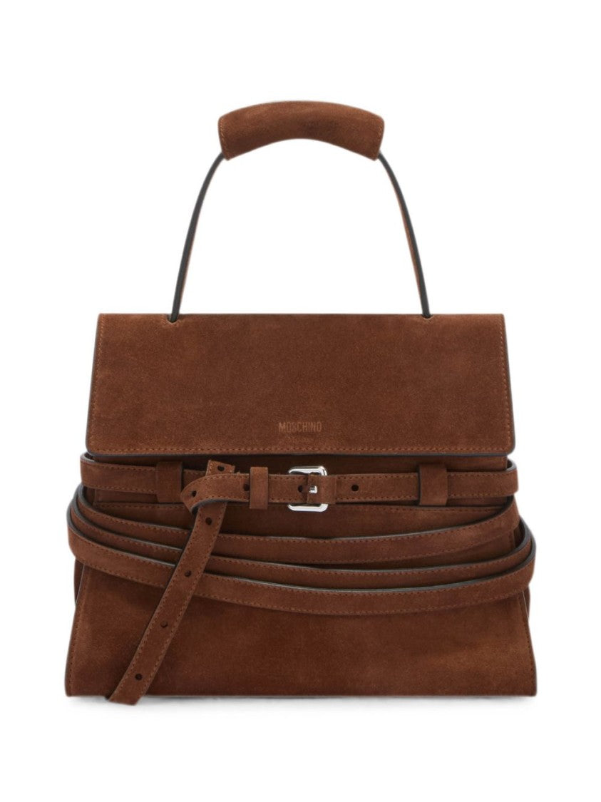 Moschino Brown Suede Layered Strap Handbag