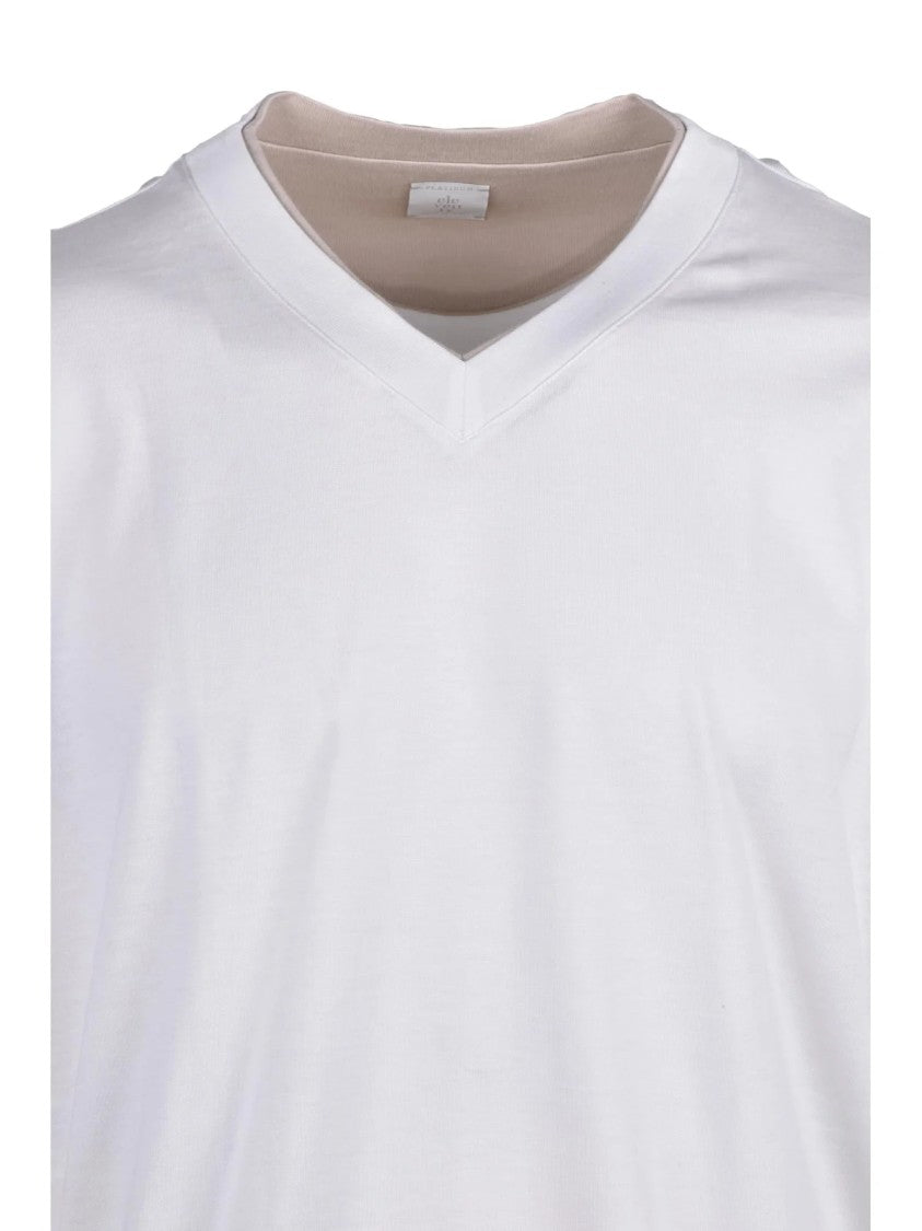 Eleventy White Minimalist V-Neck Cotton T-Shirt