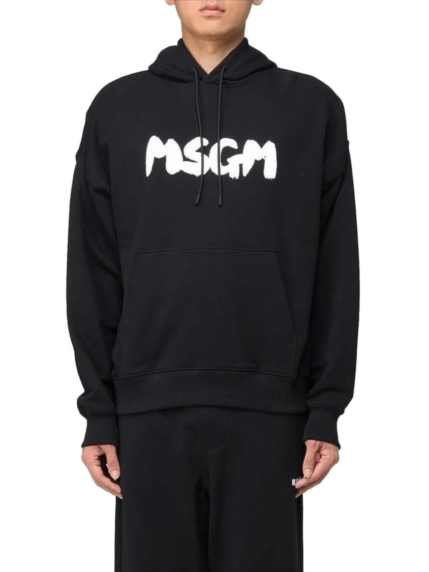 Msgm Relaxed Fit Hoodie With Contrasting Graphic Logo