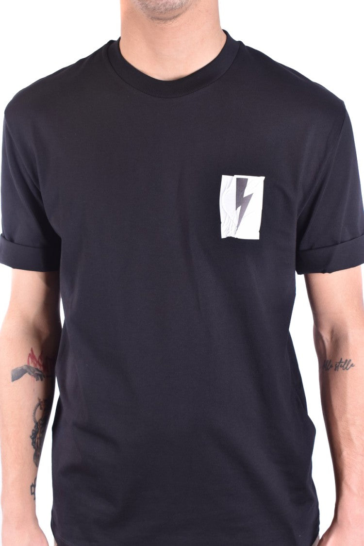 Neil Barrett Black Short-Sleeve T-Shirt With Lightning Bolt Graphic