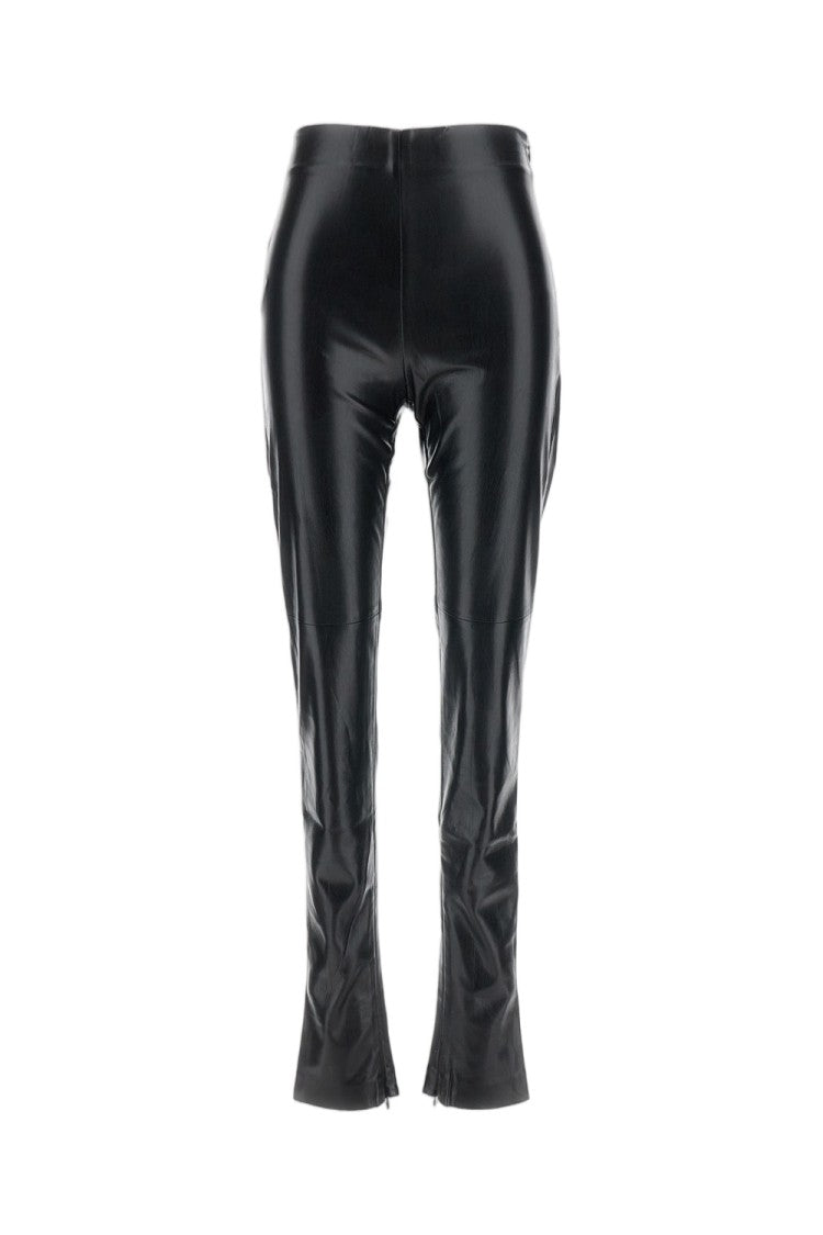 The Andamane Black New Holla Zipped Hem Faux Leather Leggings