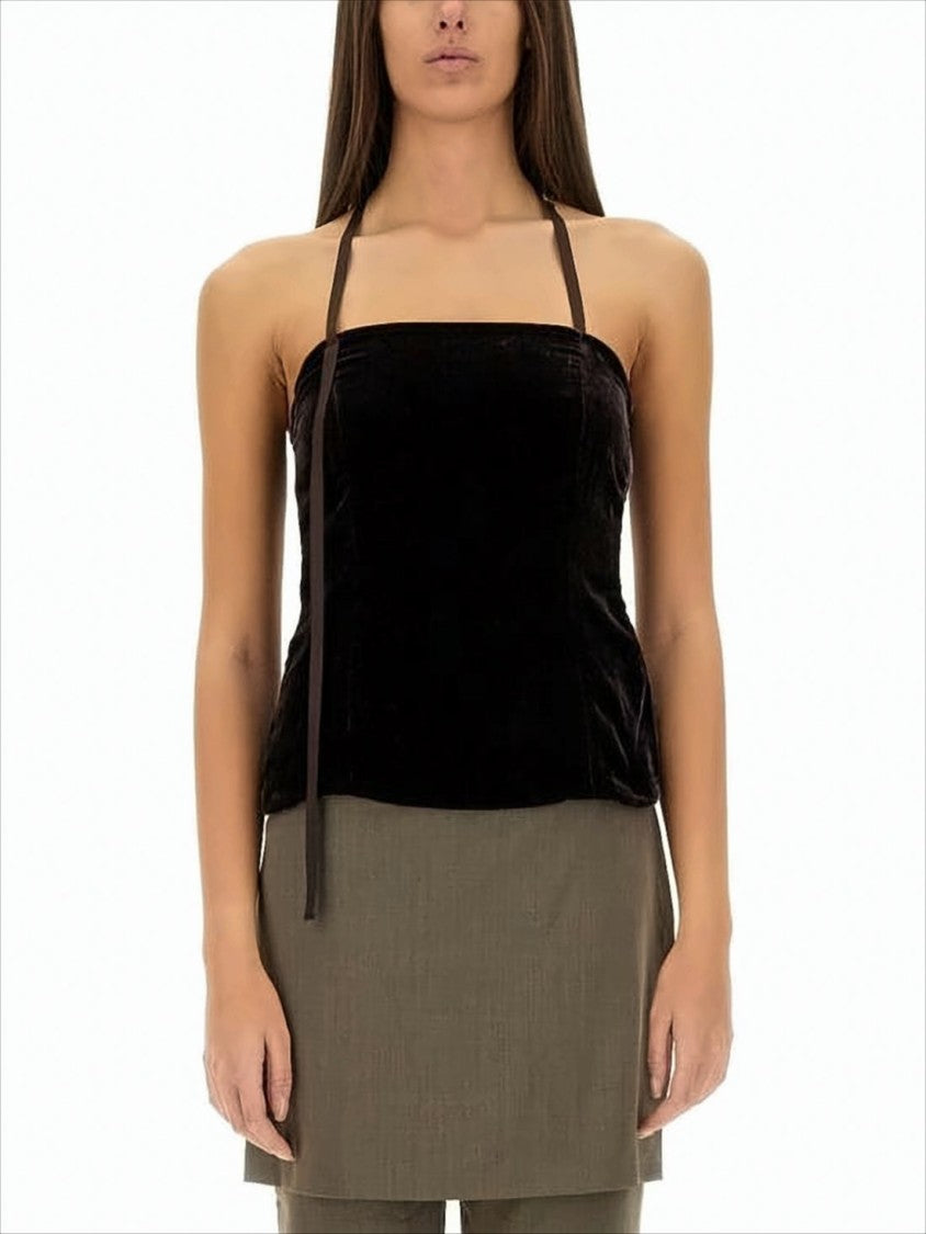 Paloma Wool Strapless Black Sleeveless Top With Subtle Sheen