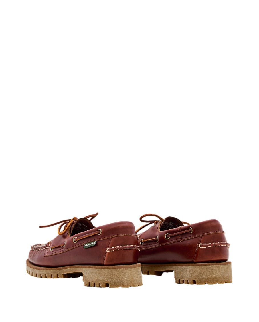 Sebago Hand-Stitched Dark Brown Leather Boat Shoes With Rugged Sole