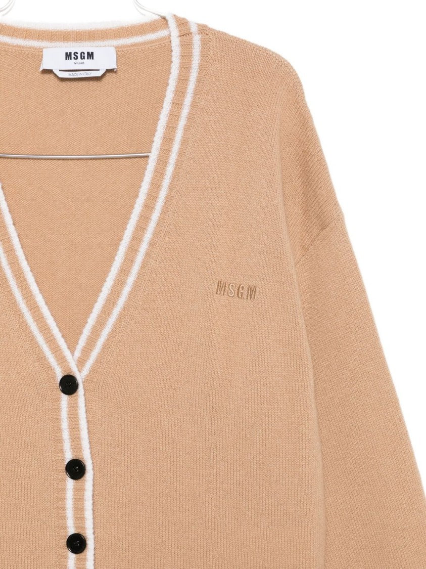 Msgm Long-Sleeved Cardigan Sweater With Deep V-Neckline And Button-Down Front