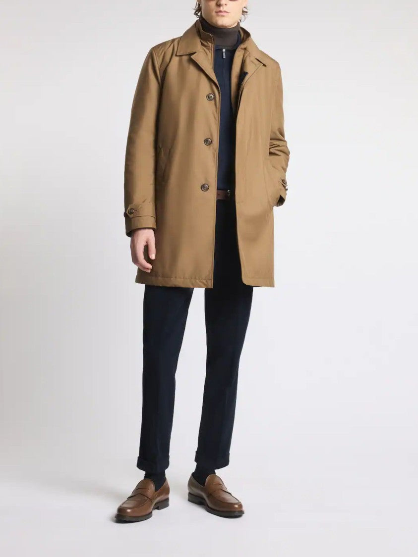 Fay Warm Brown Morning Coat With Structured Collar And Concealed Buttons