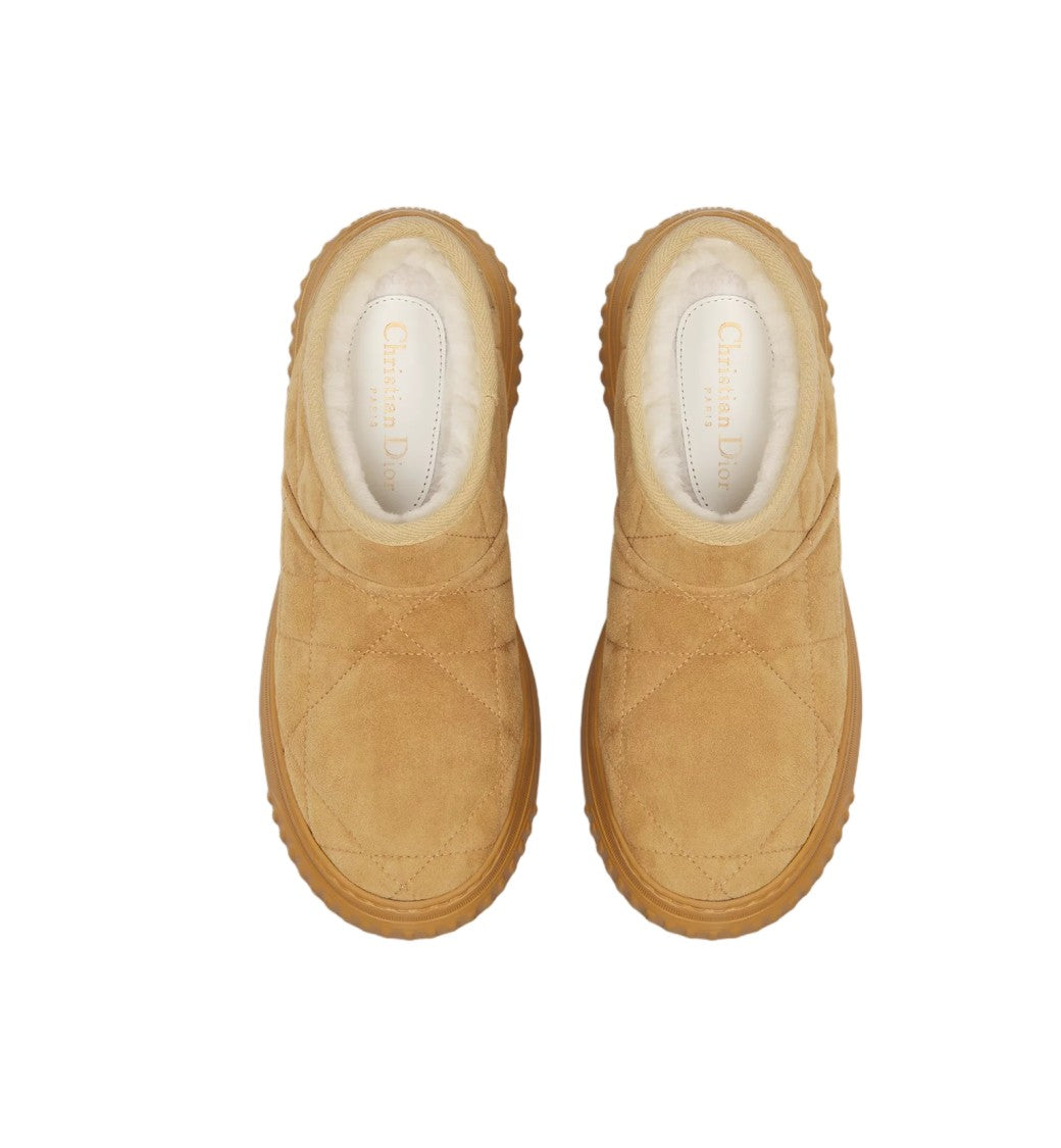 Christian Dior Brown Quilted Suede Shearling Slip-On Boots