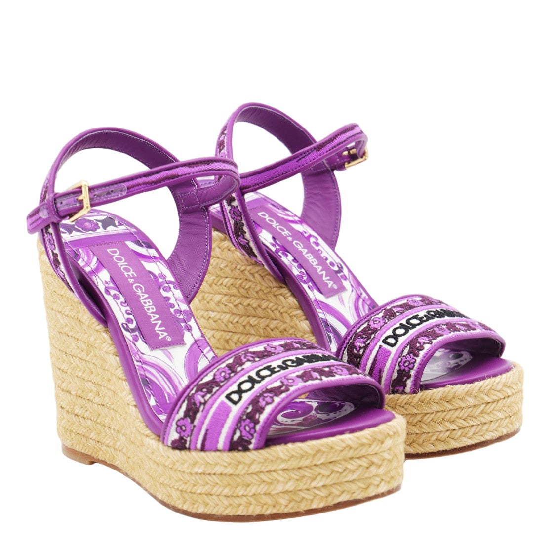 Dolce & Gabbana Embroidered Purple Wedge Sandals