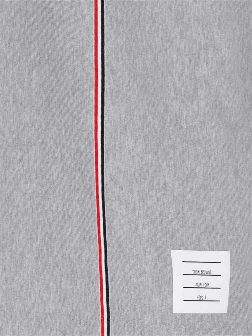 Thom Browne Short-Sleeved Crew Neck Cotton T-Shirt With Tricolor Stripe