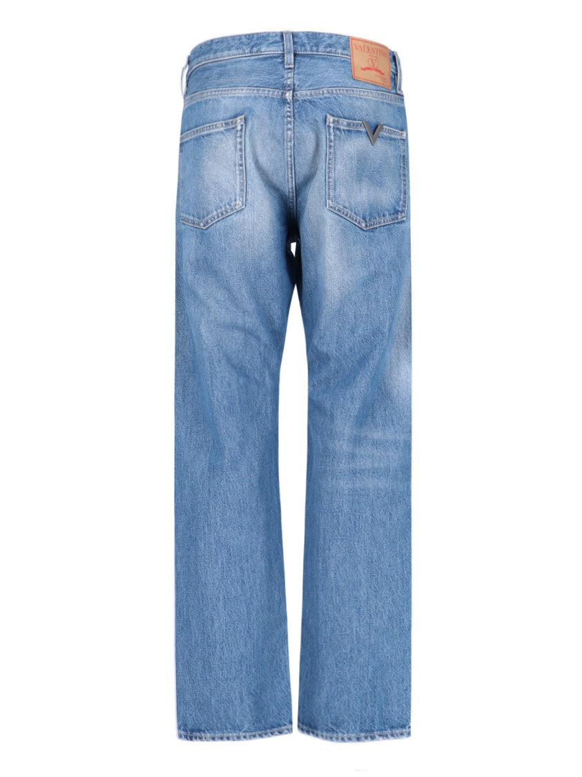 Valentino Blue Denim Straight-Leg Logo Jeans – Blue