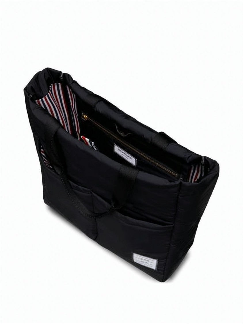 Thom Browne Black Polyester Tote Bag With Calf Leather Accents