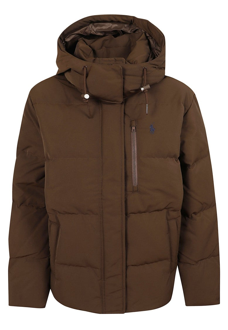 Polo Ralph Lauren Cocoa-Brown Matte Polyester Hooded Down Jacket