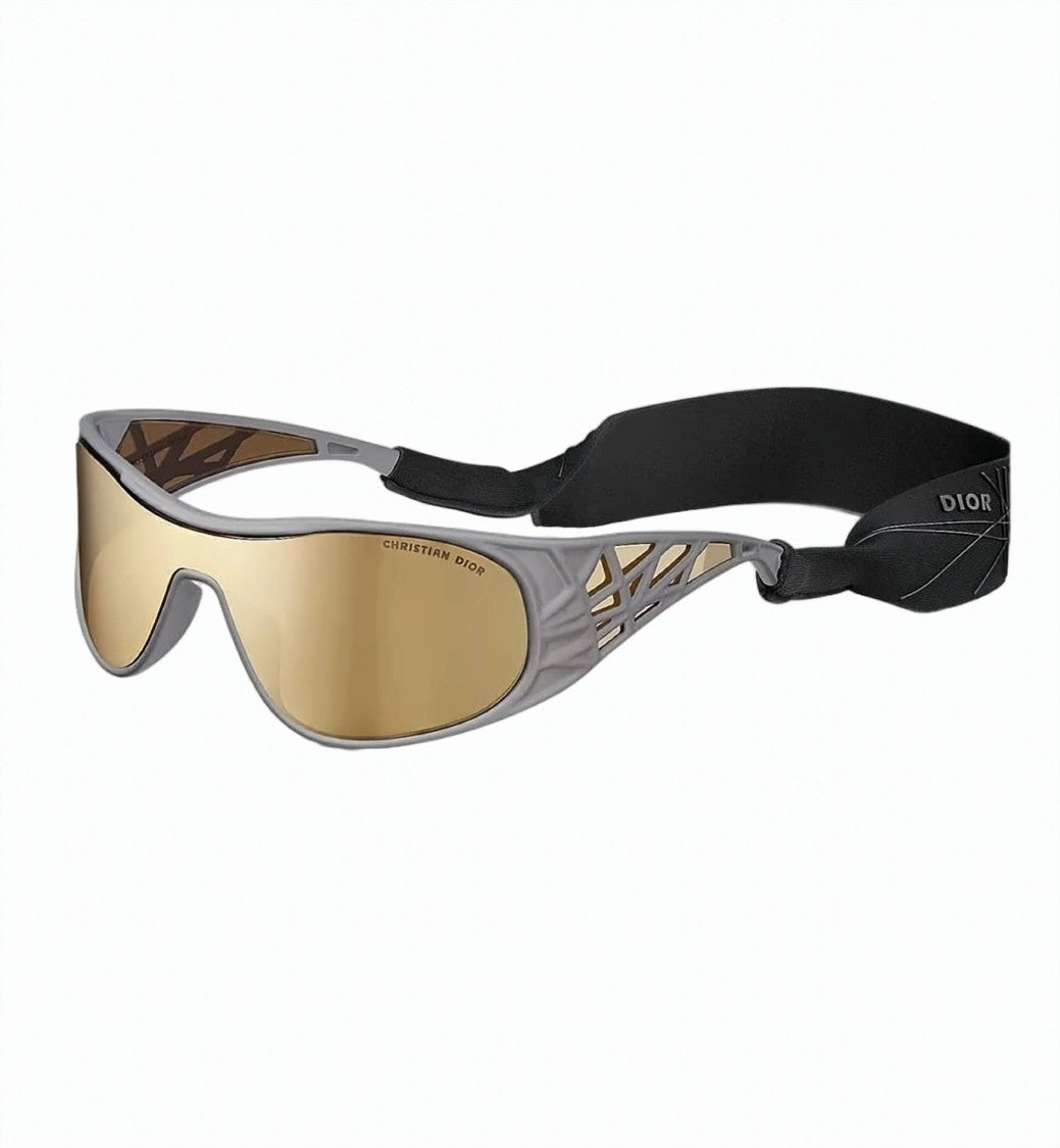 Christian Dior Silver Wraparound Metallic Frame Gold Sunglasses