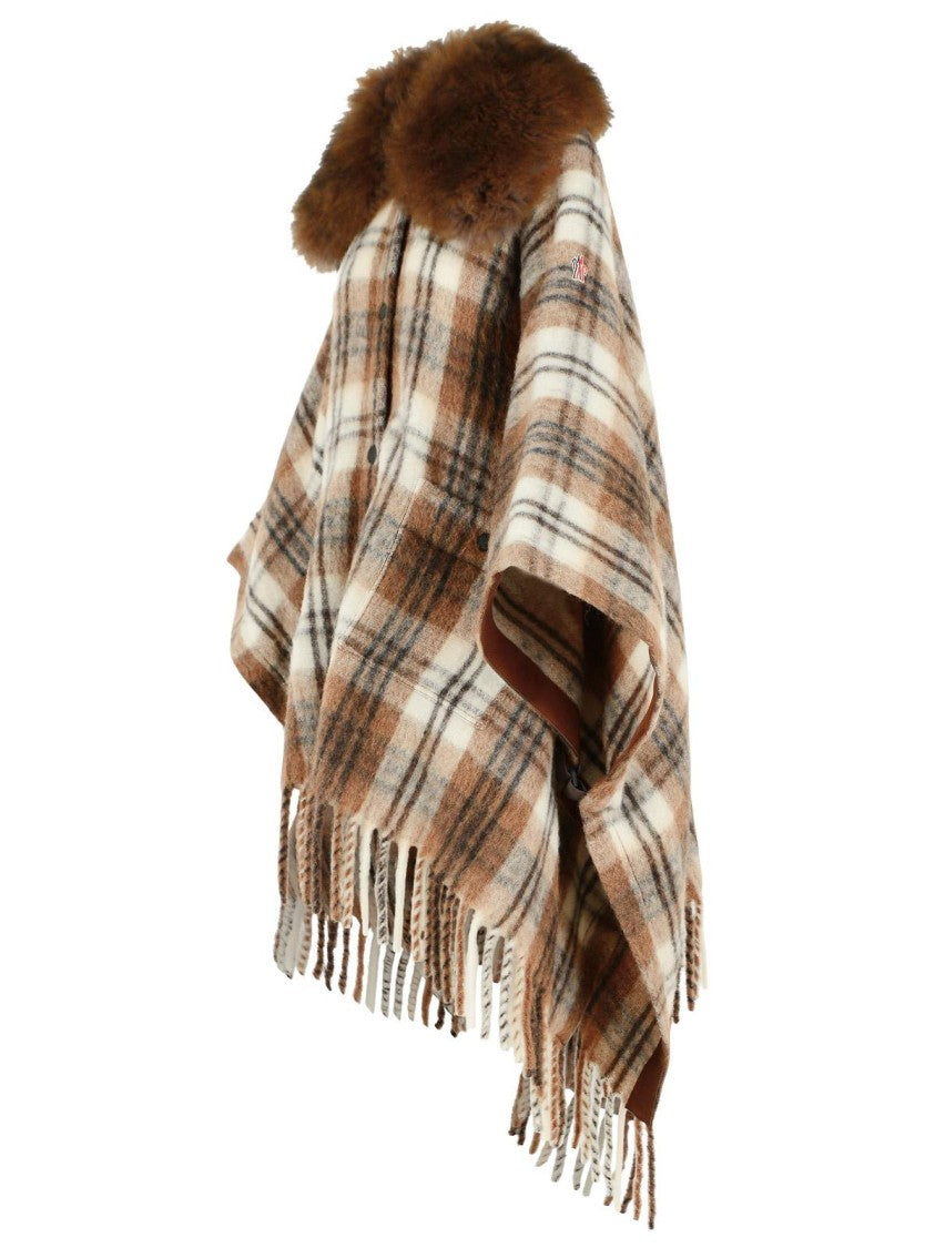 Moncler Grenoble Brown Wool-Blend Shearling Collar Mohair Alpaca Cape