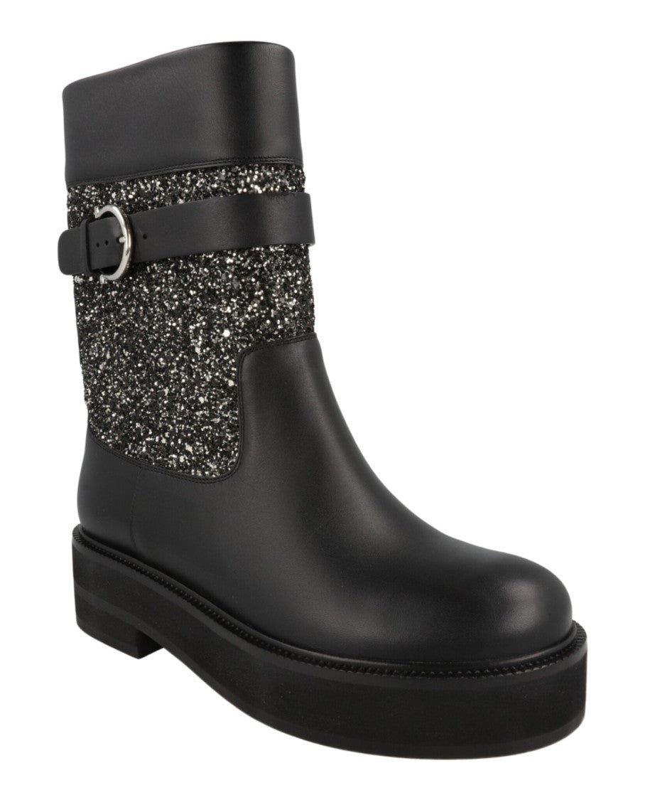 Ferragamo Glitter-Accented Ankle Boots With Block Heel