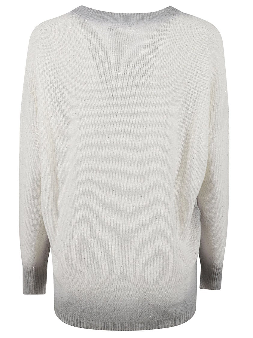 Fabiana Filippi V-Neck White Sweater With Subtle Shimmer