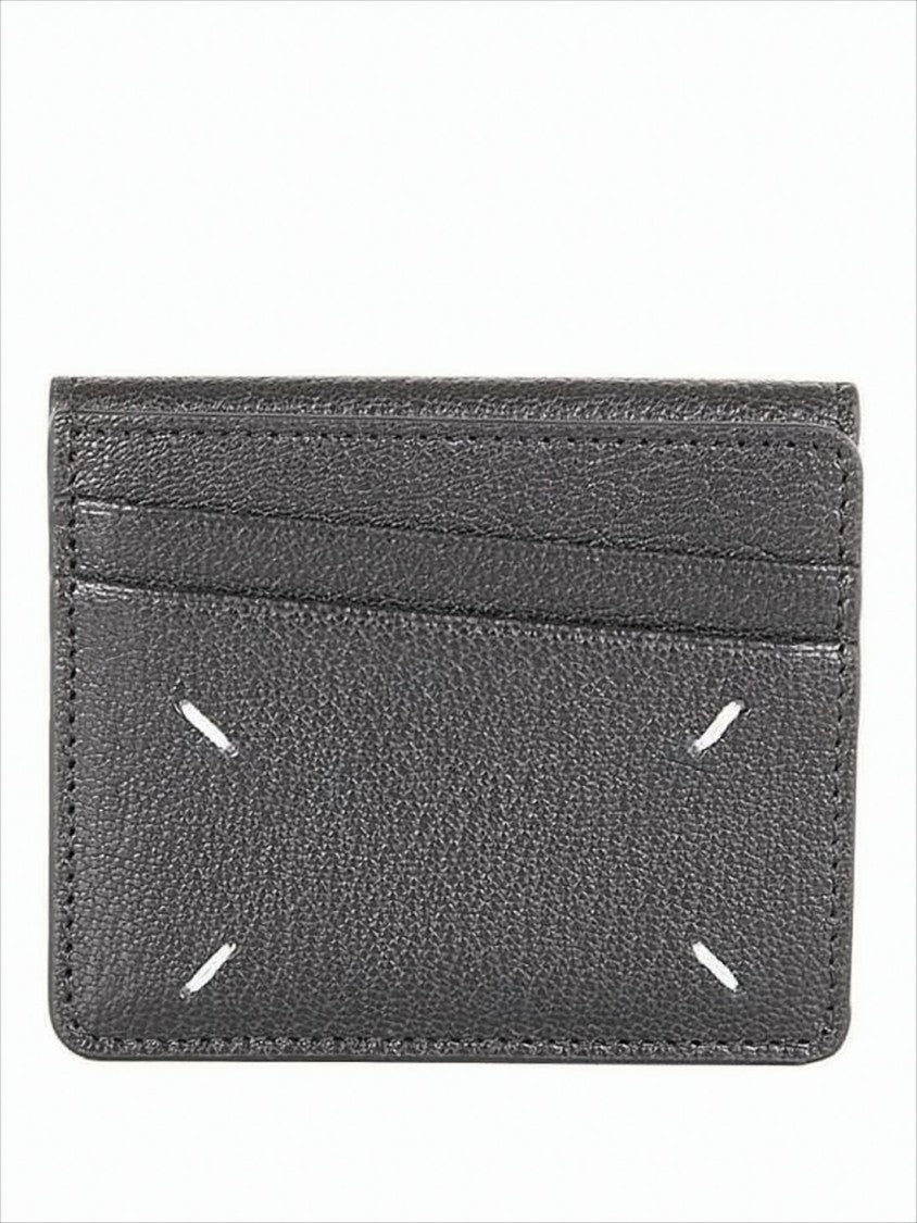 Maison Margiela Textured Goat Leather Card Wallet With Flap Closure And Snap Buttons