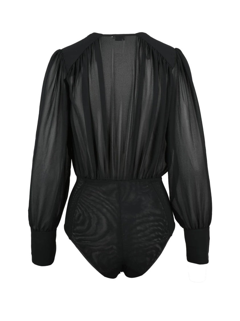 Elisabetta Franchi Black Polyester Deep V-Neck Bodysuit