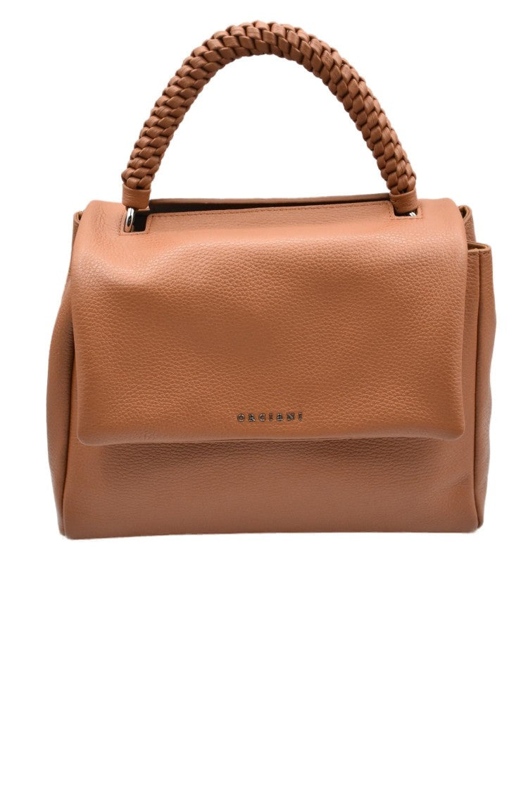 Orciani Structured Brown Leather Sigaro Handbag