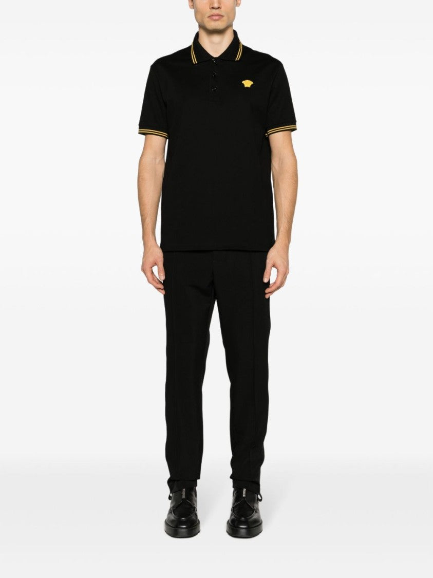 Versace Medusa Head Motif Black Piqué Polo Shirt