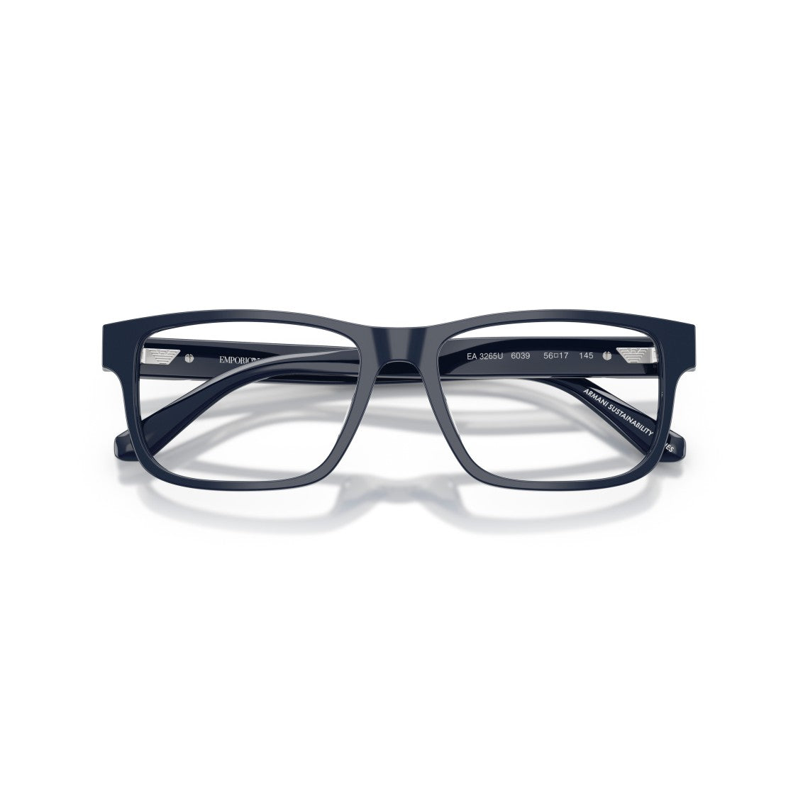 Emporio Armani 0Ea3265u Rectangular Black Acetate Eyeglasses With Metallic Accents
