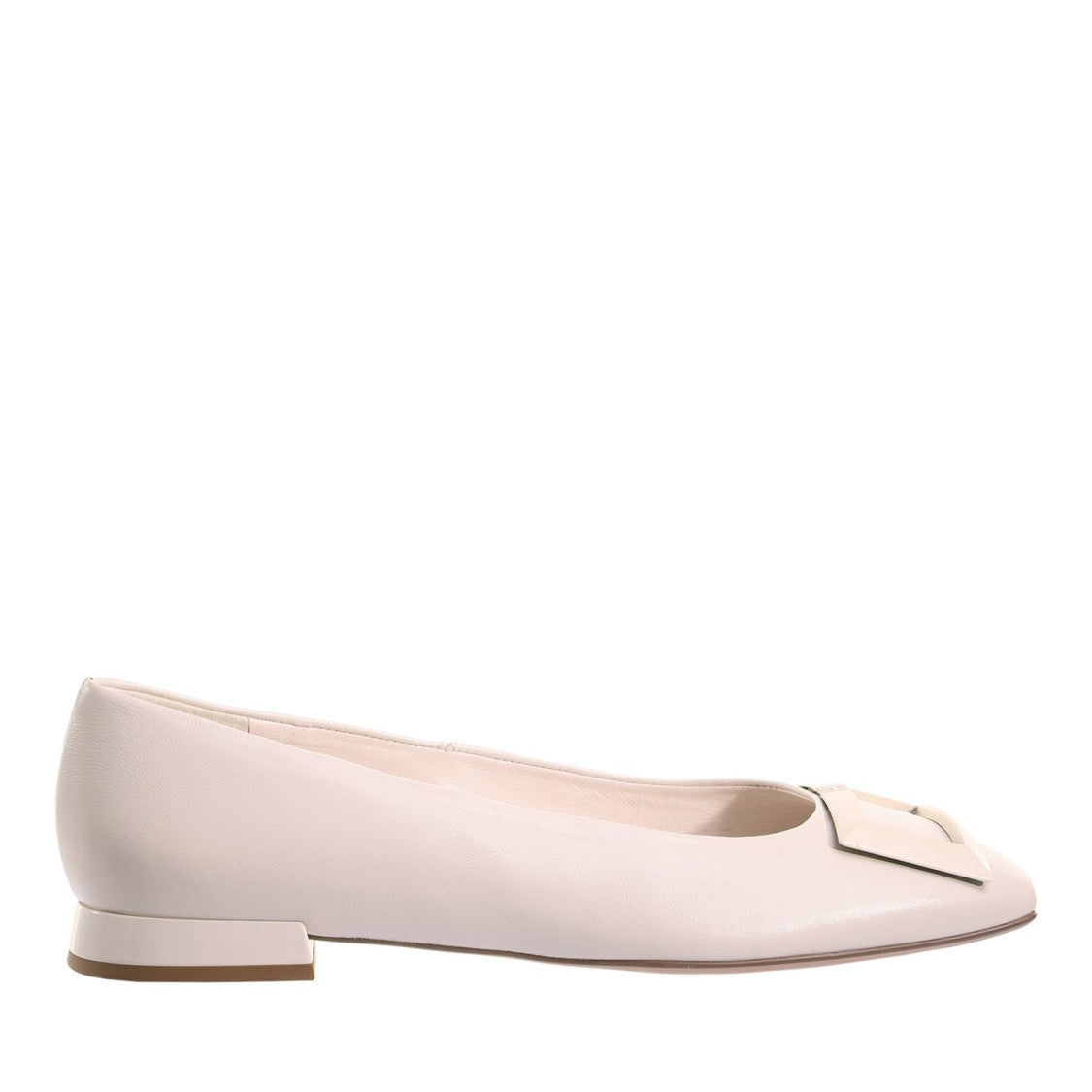 Högl Beige Coco Square Buckle Leather Ballet Flats