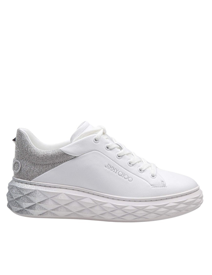 Jimmy Choo White Leather Glitter Degrade' Sneakers