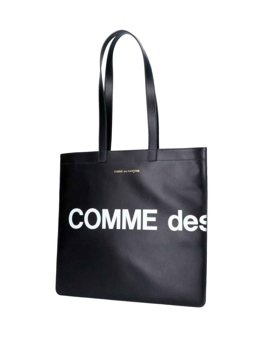 Comme Des Garçons Black Smooth Leather Bold Logo Tote