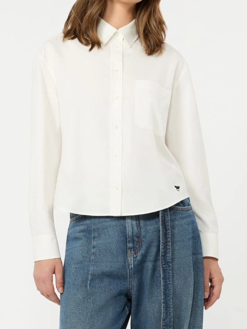 Weekend White Wkdnuoro Cropped Cotton-Blend Shirt