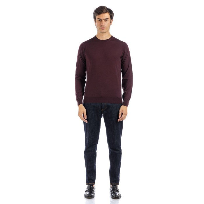 Filippo De Laurentiis Merino Wool Crew Neck Sweater In Deep Marsala
