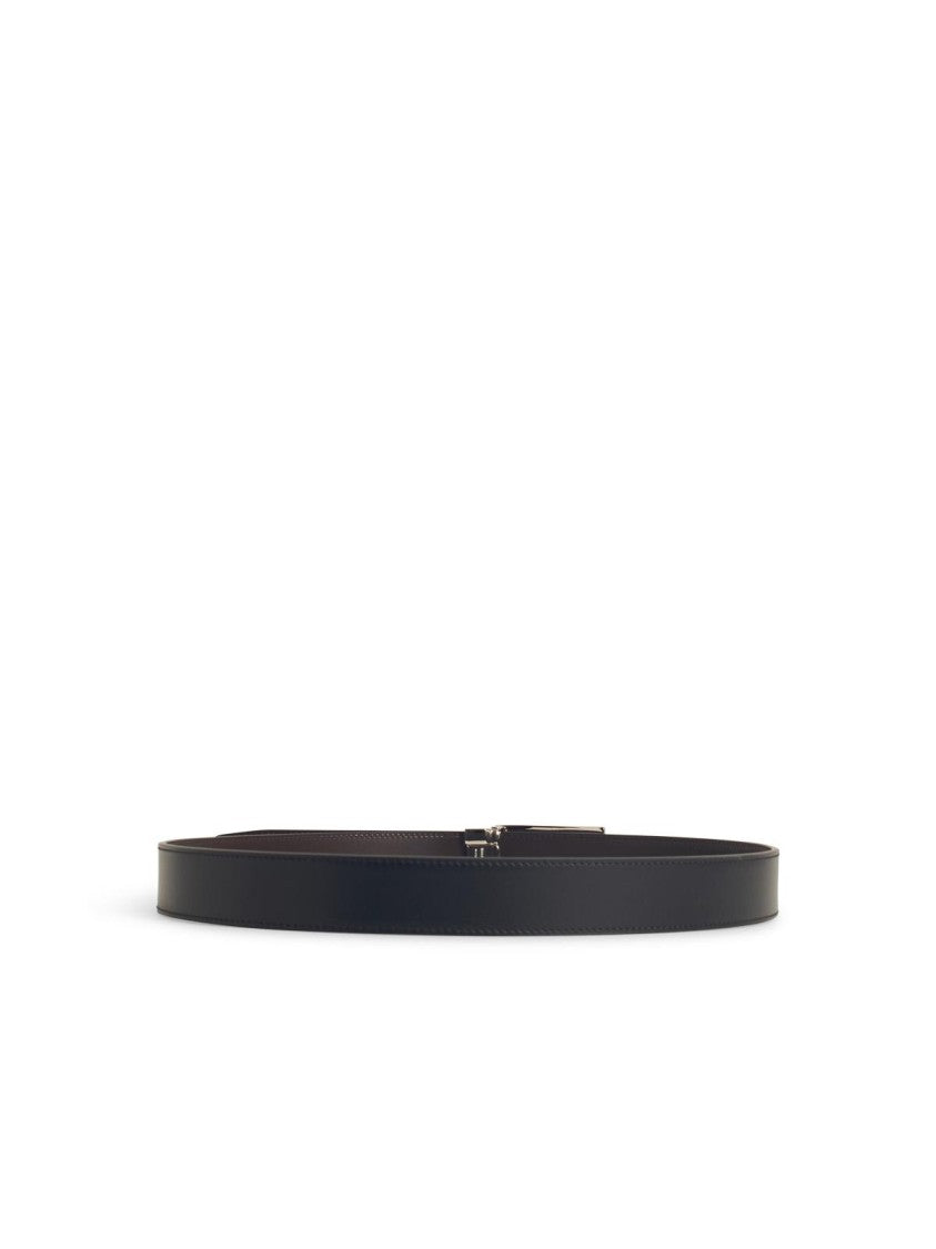 Salvatore Ferragamo Reversible Black Calfskin Leather Belt With Logo Medallion