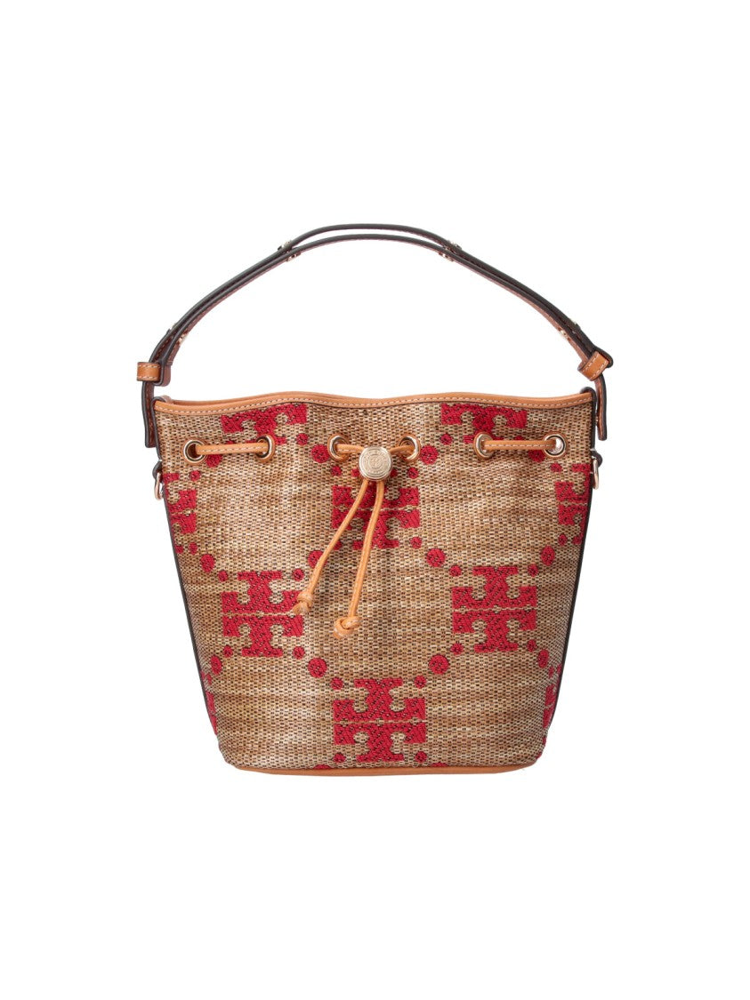 Tory Burch Brown T Monogram Fabric Bucket Bag