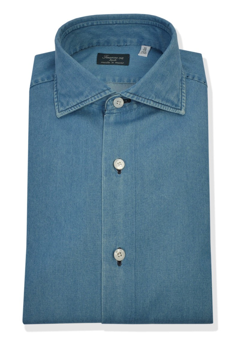 Finamore Bleached Denim Tailored Shirt Milano Line