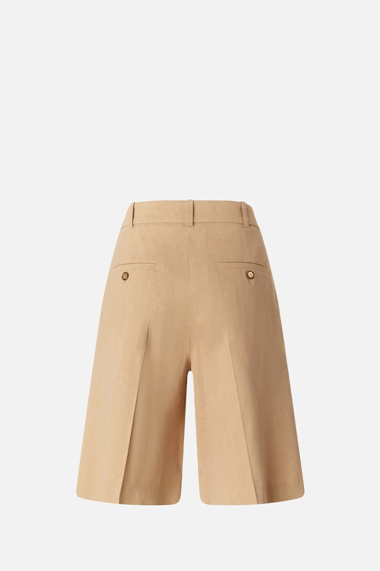Pinko Beige Pleated Front Wide-Leg Linen-Blend Shorts
