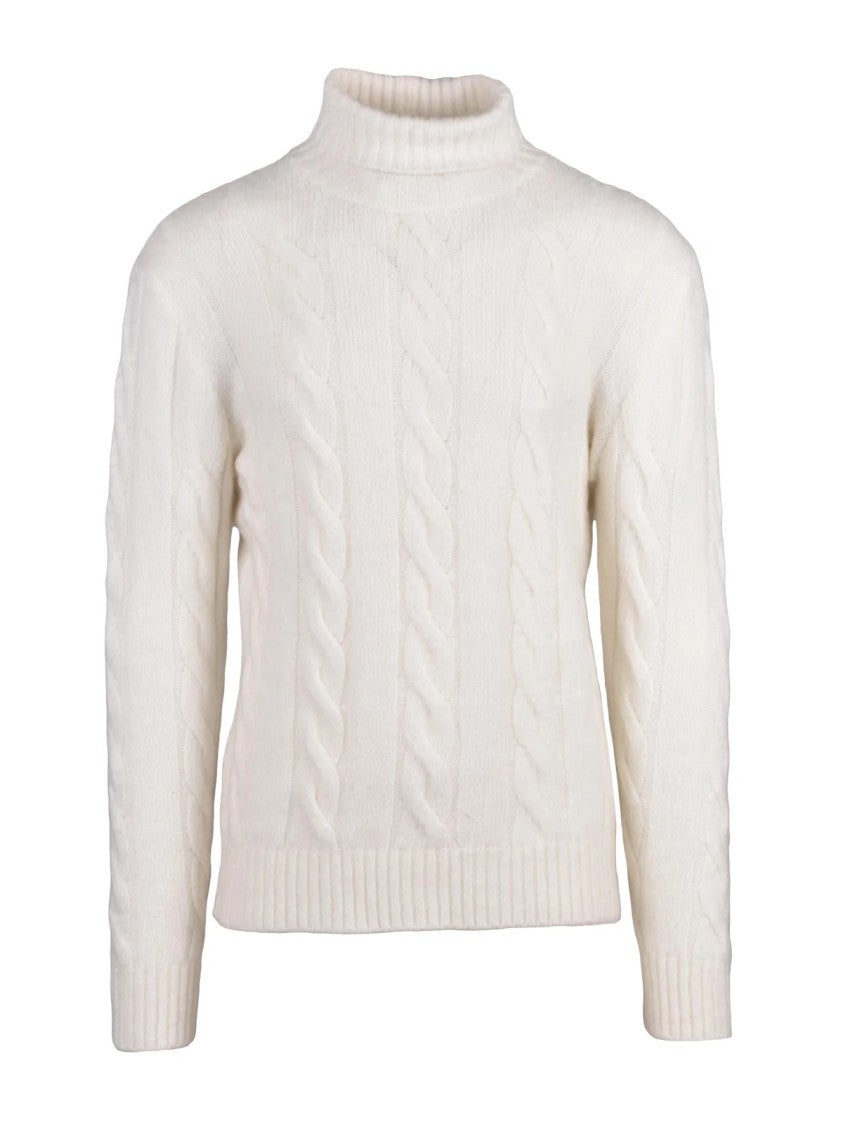 Eleventy High Neck Cable Knit Sweater With Ribbed Details