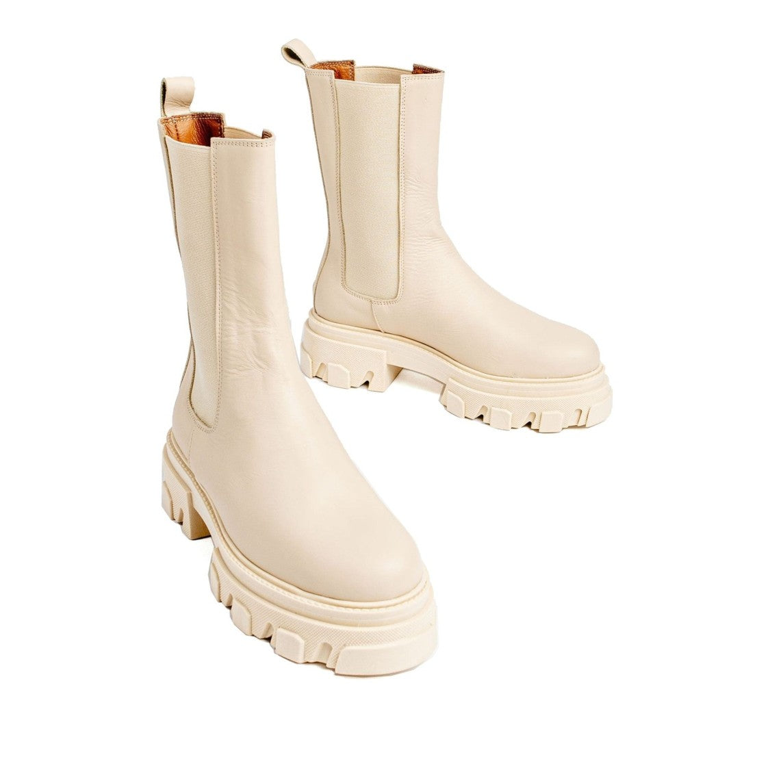 Vamsko Molly Beige High Chunky Sole Leather Boots