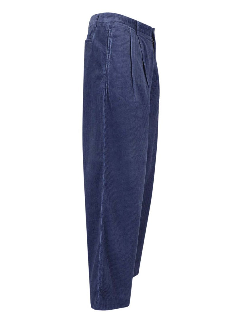 Paul Smith Blue Ribbed Corduroy Mid-Rise Wide-Leg Pants