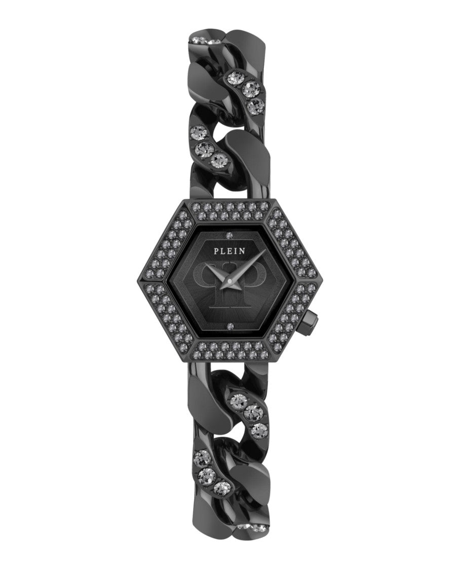 Philipp Plein Hexagonal Black Crystal Watch With Sunray Dial