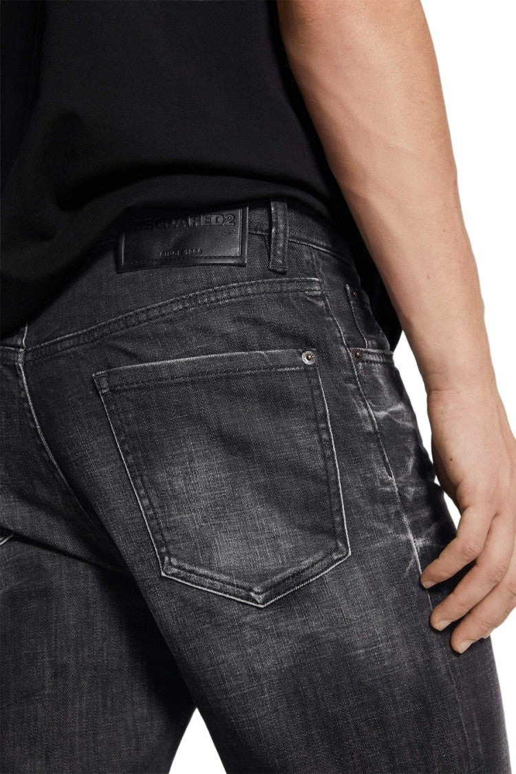 Dsquared2 Black Faded Distressed Cotton-Blend Slim-Fit Jeans